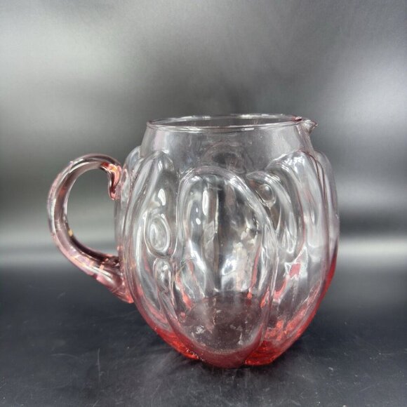 Vintage Mid Century Glass Pitcher Carafe Light Transparent Pink Color Raised VTG - Picture 13 of 16